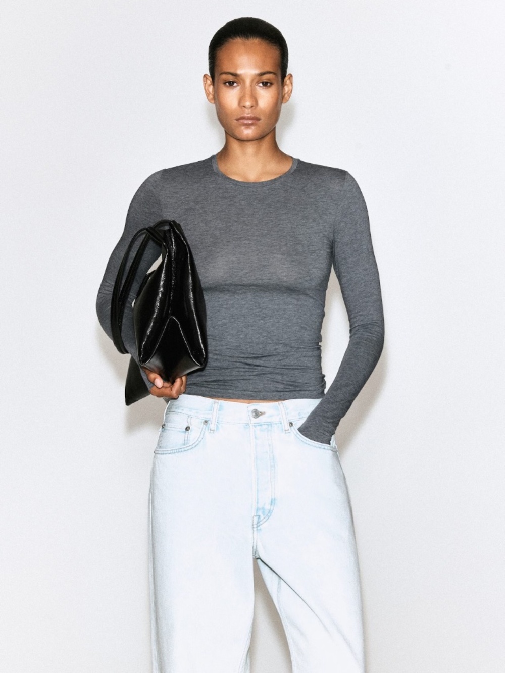 COS Grey Cotton Stretch Long Sleeve Thumbhole Top Size M